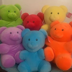 Valentine's Day Bears!! Vibrant Colorful Set if 6 Plush Bears. New.
